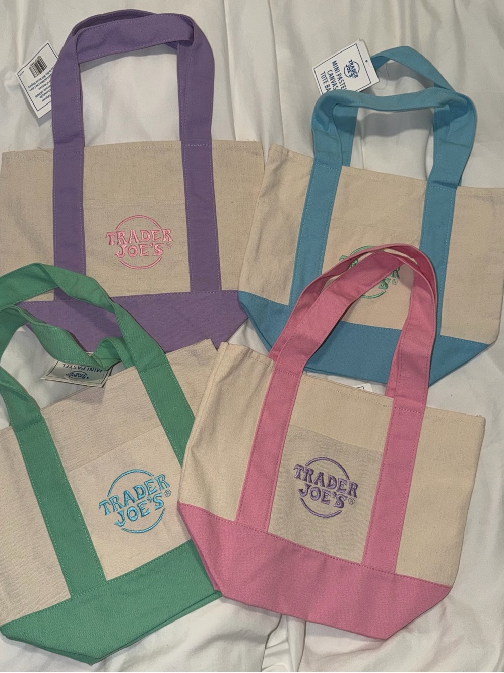NWT Trader Joe’s Pastel Canvas Mini Totes 4